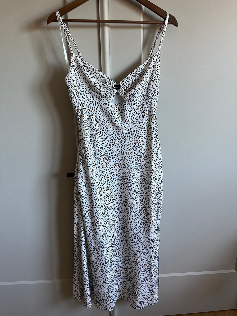 Petal + Pup White Leopard Print Slip Dress with cut-out and ring accent